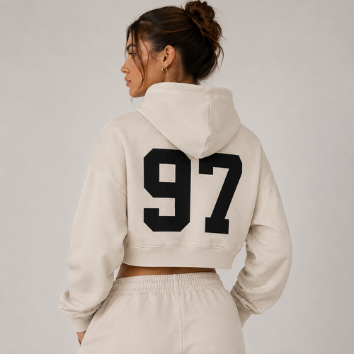 MINERAL WASHED SCRIPT CROP HOODIE